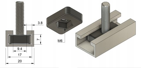 T-Nut M6 T-Track wpust do profili ALU 20mm 20szt T-Nut M6 T-Track wpust do profili ALU 20mm 20szt
