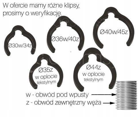 Klipsy zacisk na wąż Bosch wymiary zewnętrzne węża Ø40/36 10szt Czarny